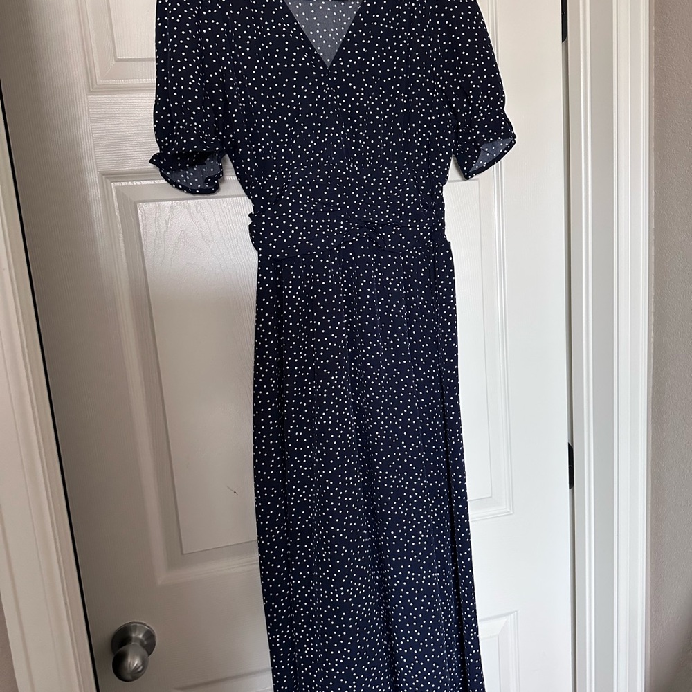 Navy Polka Dot Maxi Dress - Classic Women's Wrap Style